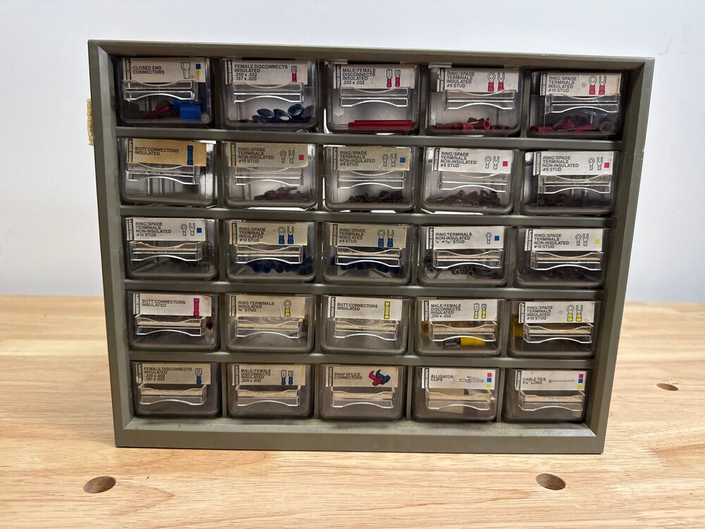 Vintage Work Shops 25-Drawer Small Parts Organizer-Electrical Terminals Assort.